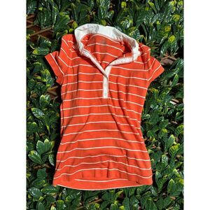 Vintage Jones New York Sport Preppy Orange White Stripe Collared Shirt Size S